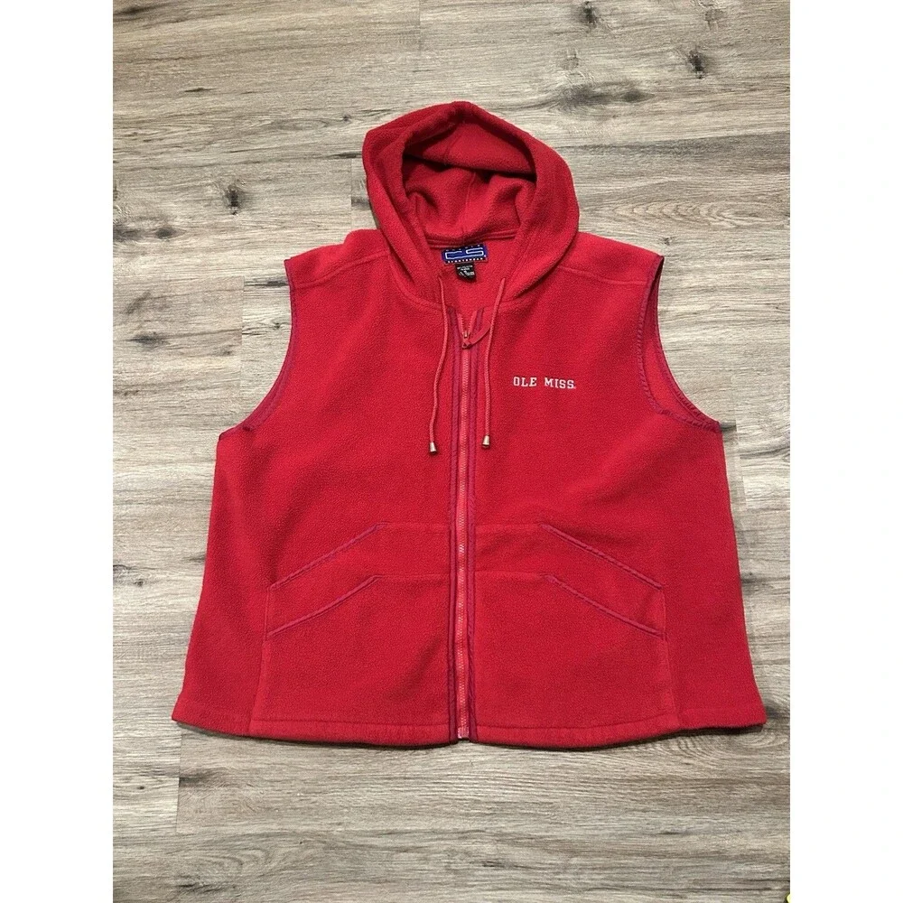 OLE MISS Vest Vintage 90’s Crable  Fleece Hooded Unisex College Collegiate EUC